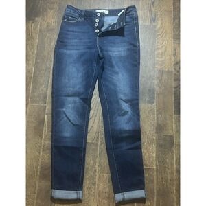 KanCan Curvy Skinny Jeans Women 5/26 Blue  Exposed Button Fly Cuffed